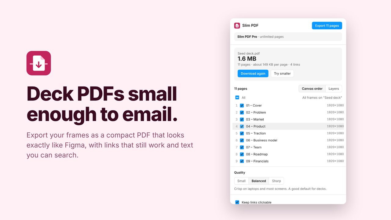 Slim PDF: Export small PDFs from Figma.