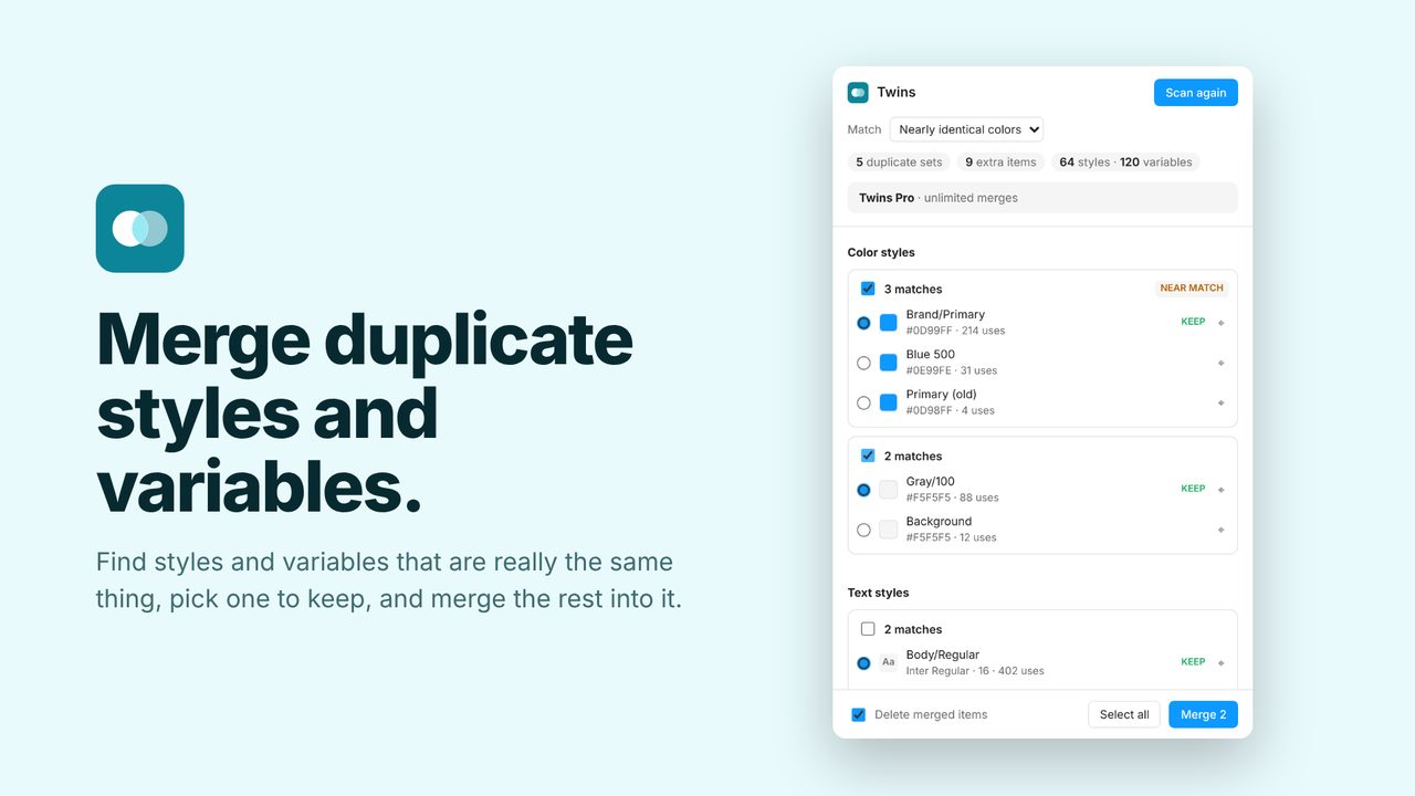 Twins: Merge duplicate styles and variables.